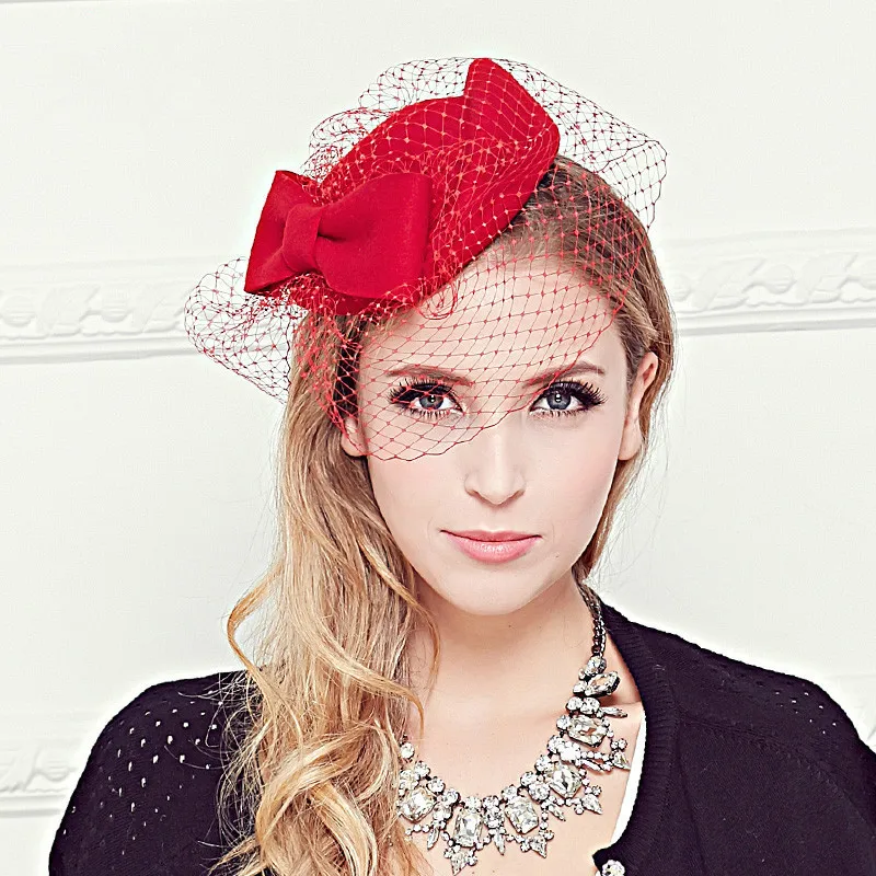 

Fedoras Hat Royal Ascot British Retro Ladies Fedora Cap Women's Mesh Yarn Banquet Party Hats Bridal Tiara Fascinator Caps H7104
