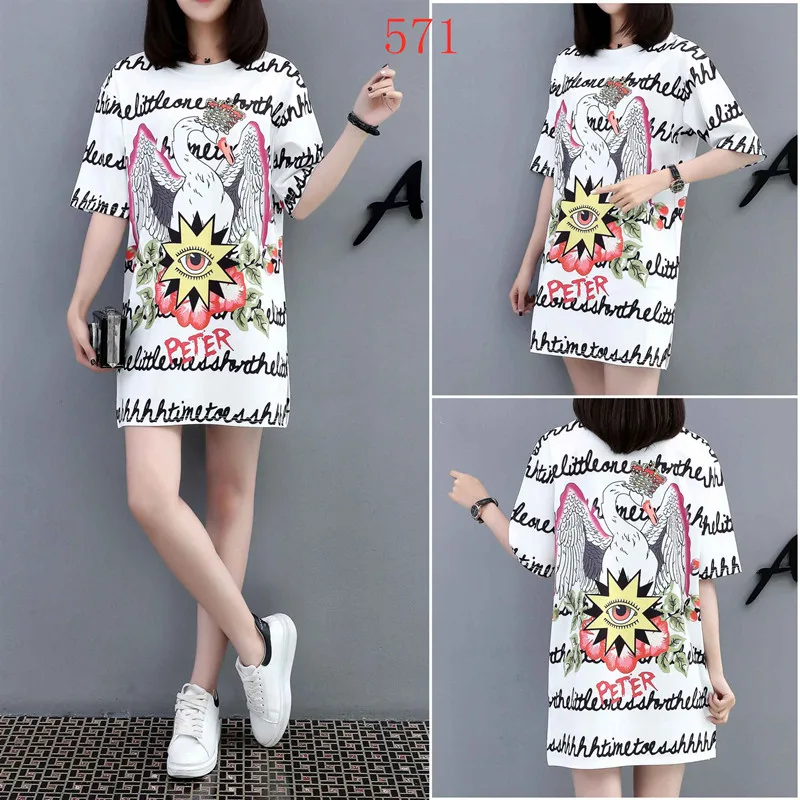 Fashion Summer Oversized Loose Dress Women Plus Size O Neck Half Sleeves Printed Casual T Shirt Dress Streetwear Mini Dress