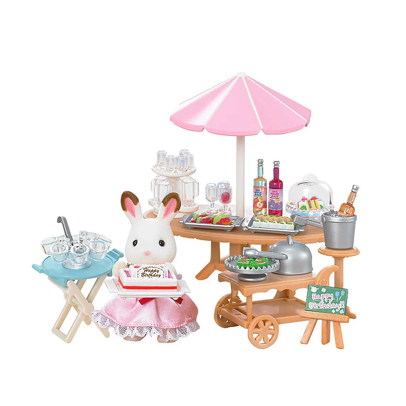Sylvanian Families пушистые животные кукольный домик сцены аксессуары Приморский день рождения часть набор w/Кролик Девочка Дети подарок#5207 Новинка - Цвет: Birthday party