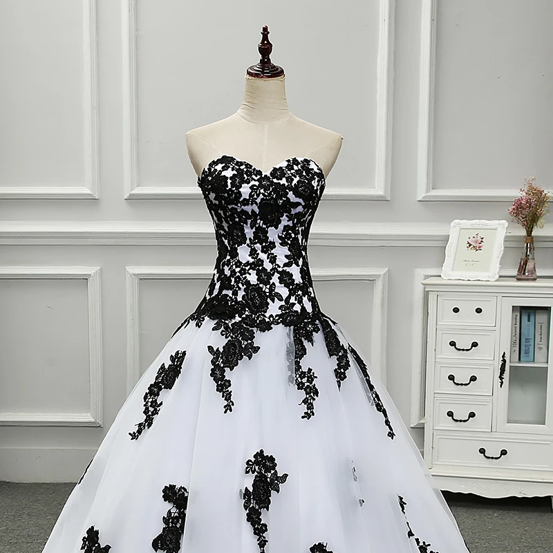 BacklakeGirls Robe De Mariage элегантные белые и черные свадебные платья Аппликация Милая тюлевые Свадебные платья на заказ