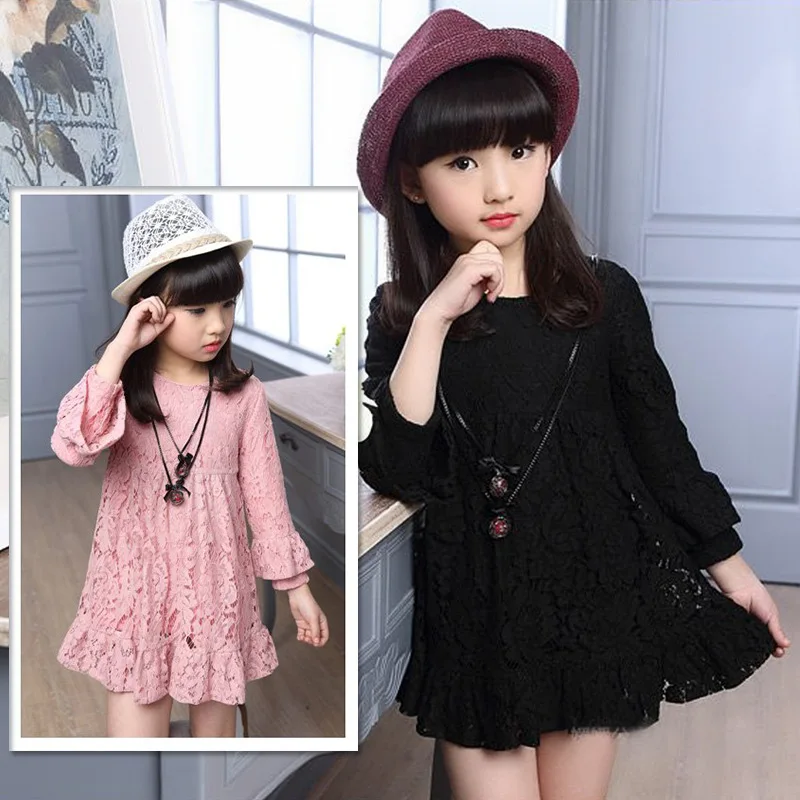 Кружевное платье для девочек Платьетрапециевидного силуэта с длинными рукавами