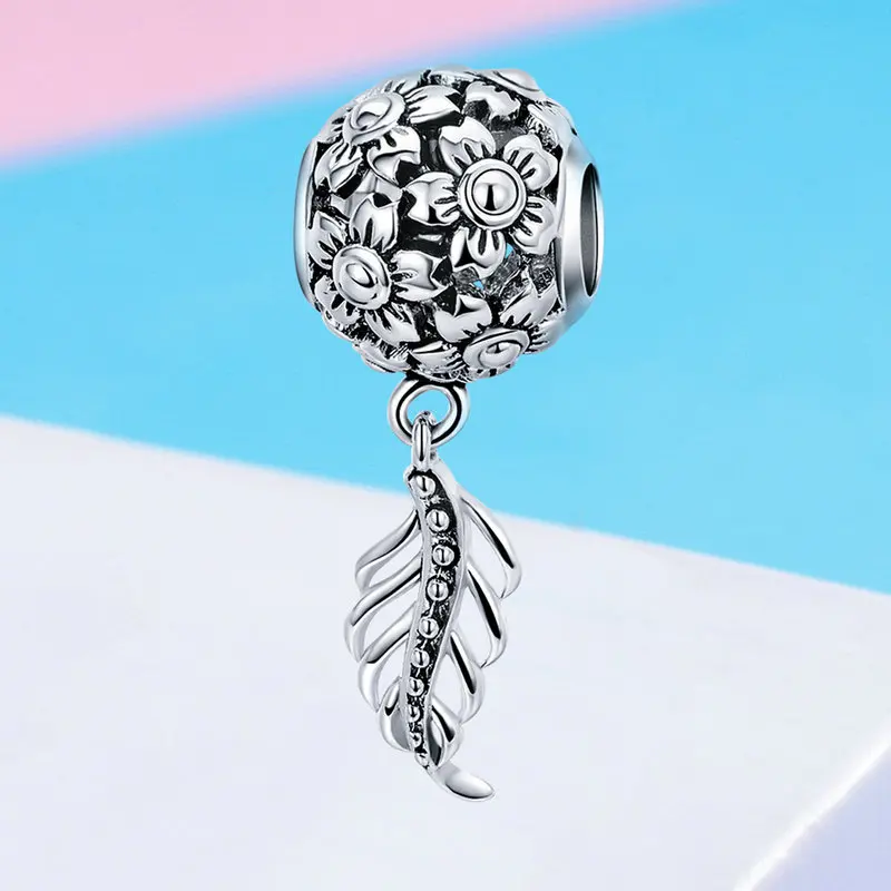 QELROE Trendy 925 Sterling Silver Daisy Flower Vintage Feathers Charms Fit Original Pandora Bracelet DIY Jewelry | Украшения и