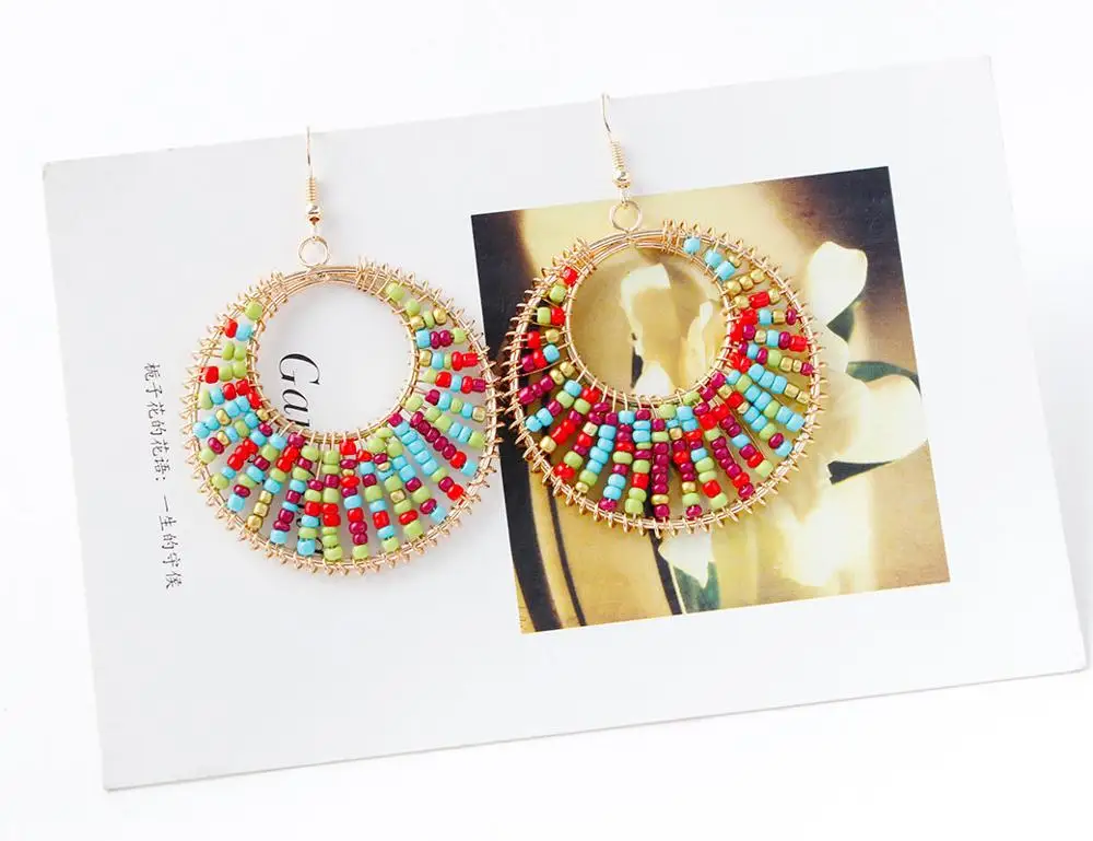 E307 богемный народный стиль Ретро крупные цветные бусины Круглые серьги с