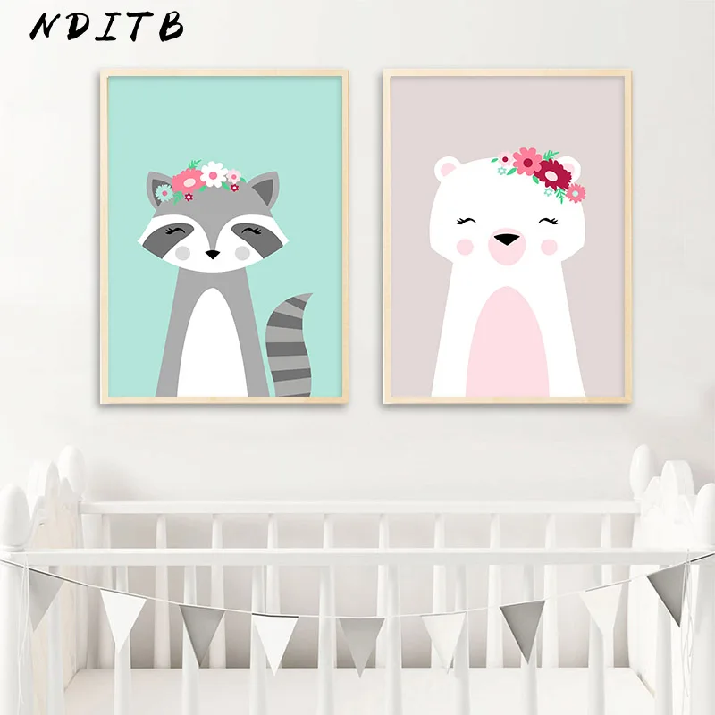 Настенная картина с изображением леса животных цветов детской комнаты