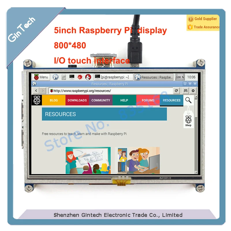 5 дюймов Raspberry Pi A +/B +/2B Дисплей HDMI сопротивление Экран I/O интерфейс для сенсорный