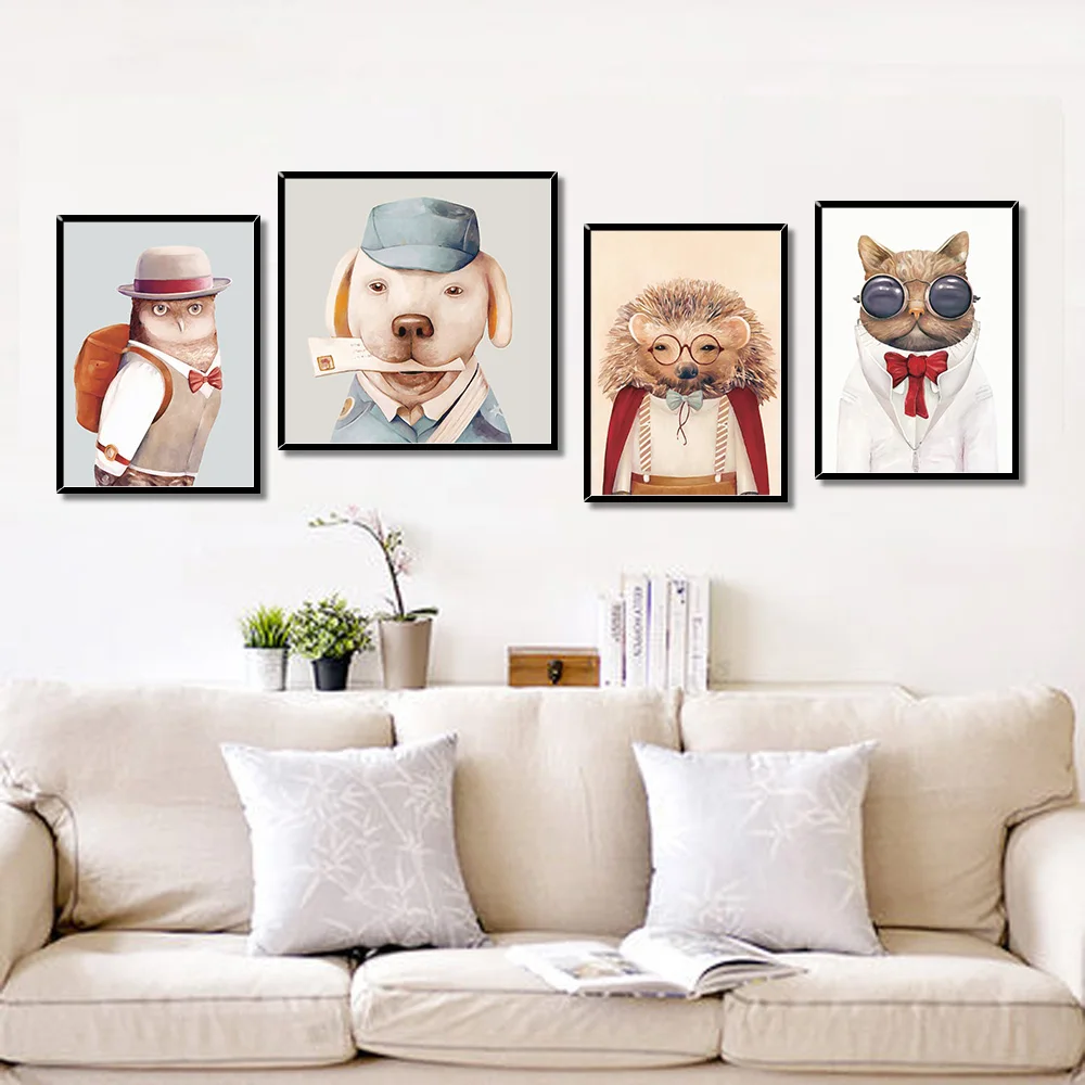 

Nursery Kids Boy Girl Cartoon Animal Portrait Wall Canvas Painting For Living Room Wall Art Decoration Posters And Prints