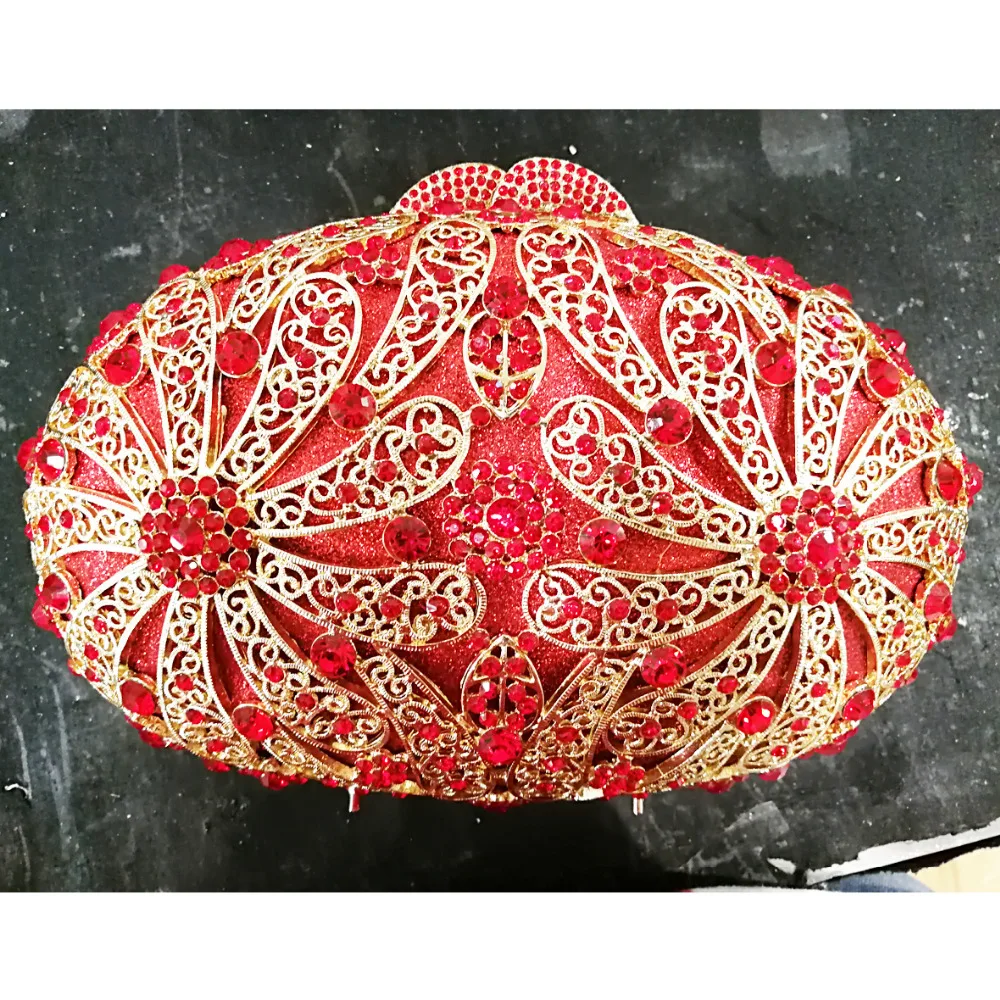 Роскошный кошелек золотистого и красного цвета с кристаллами Свадебная вечерняя