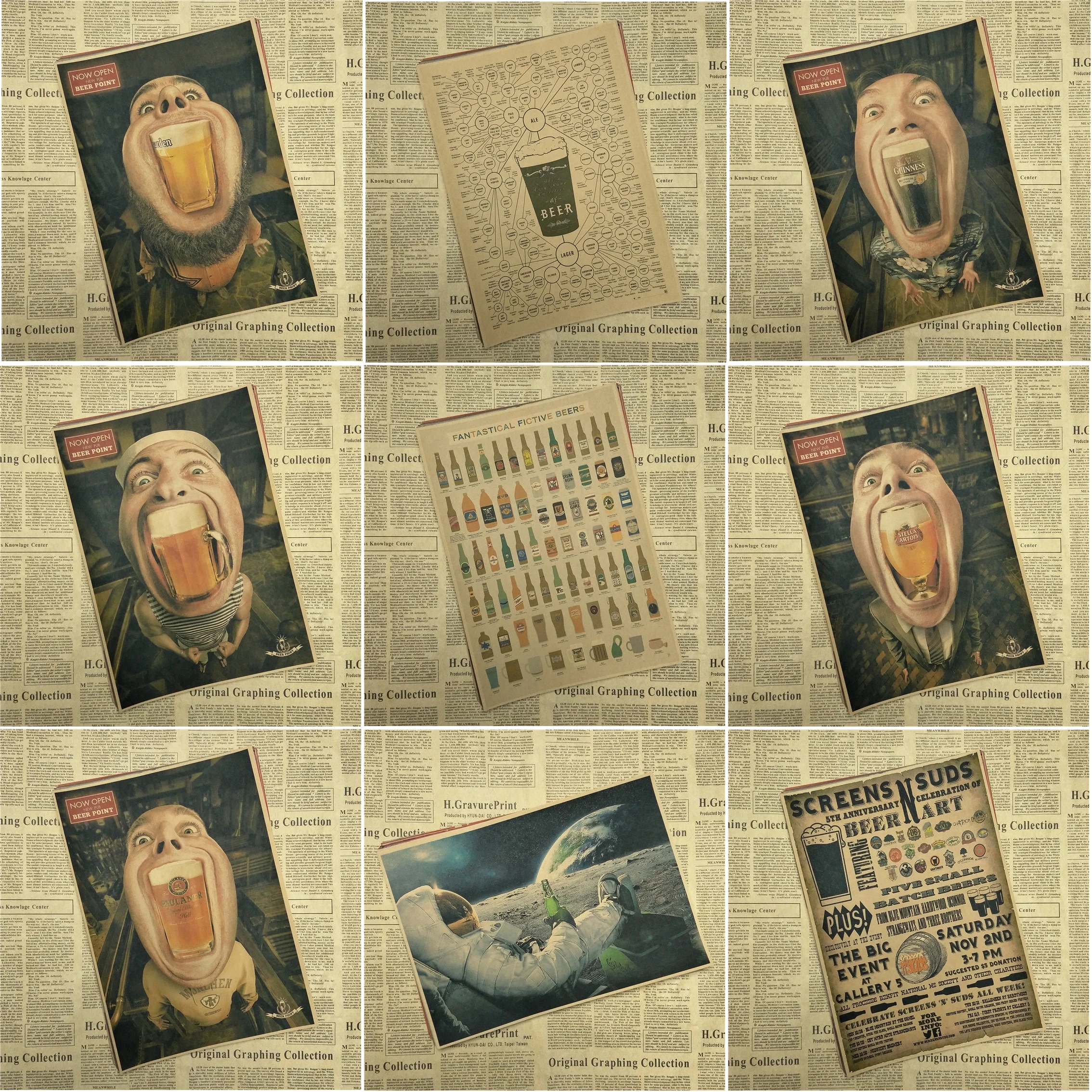 Funny Retro BEER Cheers Vintage Poster Kraft Paper Adornment Movie Posters Wall Stickers | Дом и сад