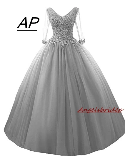 Платья с длинными рукавами ANGELSBRIDEP фатиновые пышные платья 15 лет v образным