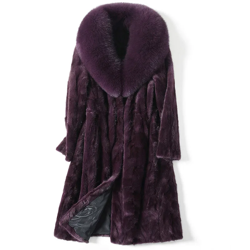 purple Стиль, модное меховое пальто, Воротник из натурального Лисьего меха, хорошее качество, норковая шуба, женские натуральные черные меховые пальто - Цвет: purple