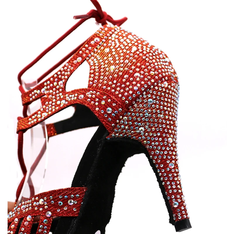 Samisoler Latin dance shoes zapatos de baile latino mujer	 shining Bronze Skin Black satin Women Salsa party Ballroom shoes