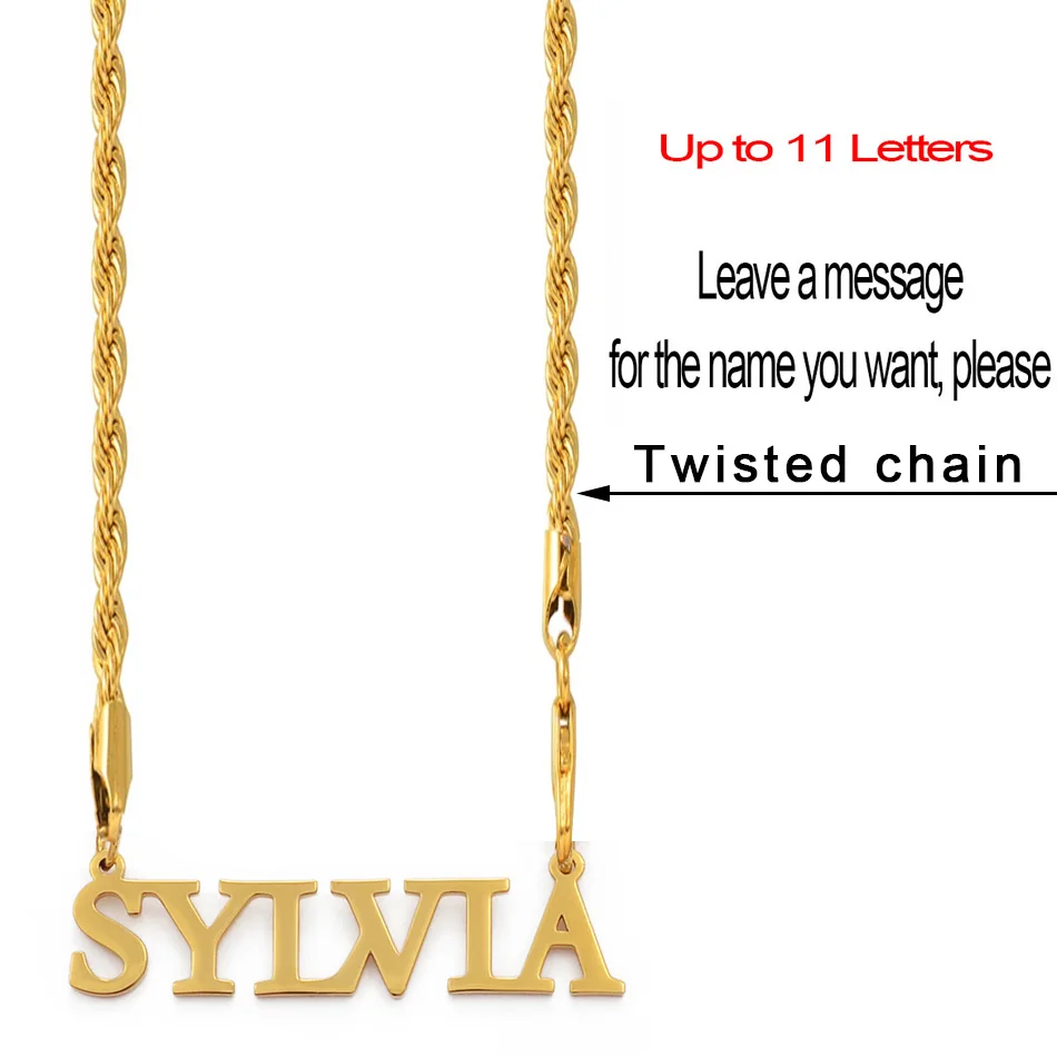 With Twisted chain Anniyo персонализированные буквы ожерелья женщины мужчины девушки настроить имя ювелирные изделия подарок на день рождения(время производства 7-15 дней)#100521 - Окраска металла: With Twisted chain