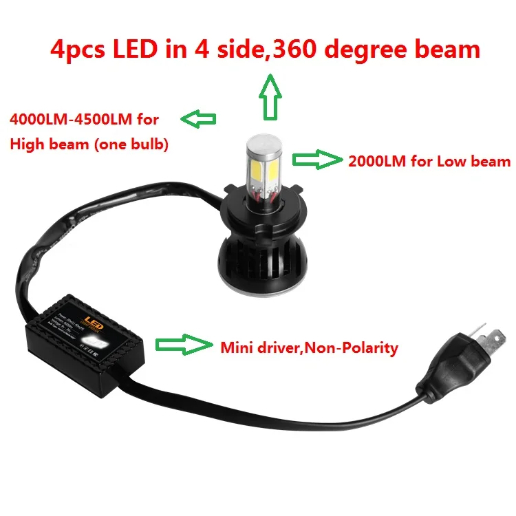 Комплекты светодиодных фар HB1 8000 лм H4 Hi/Lo H4-3 9001 80 Вт/комплект Plug &amp Play H13 9004 9007 HB2 HB5