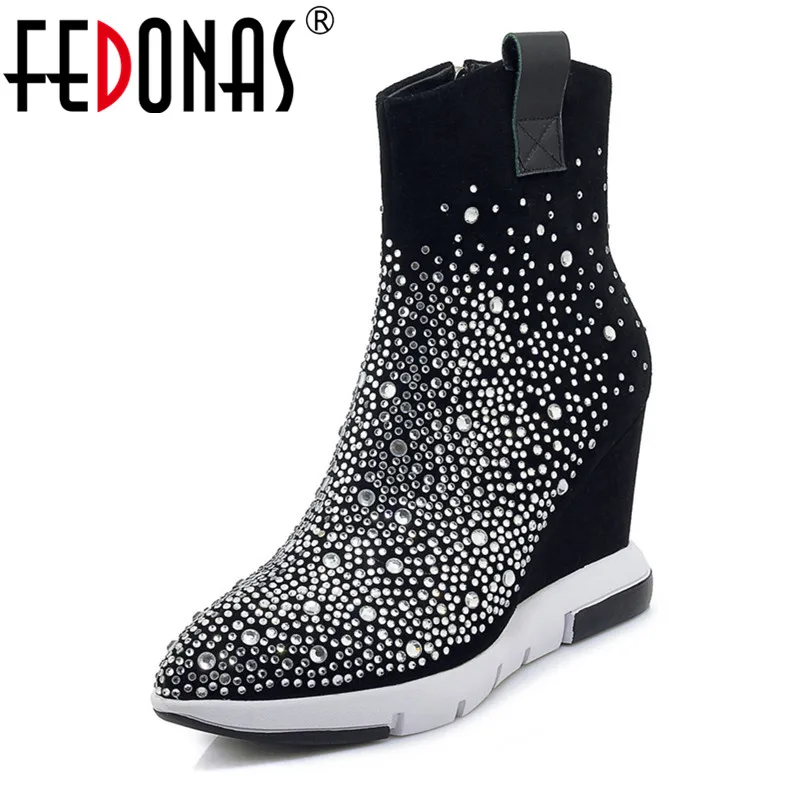 Женские ботильоны на молнии FEDONAS черные ботинки для вечеринки осень и зиму 2019 |