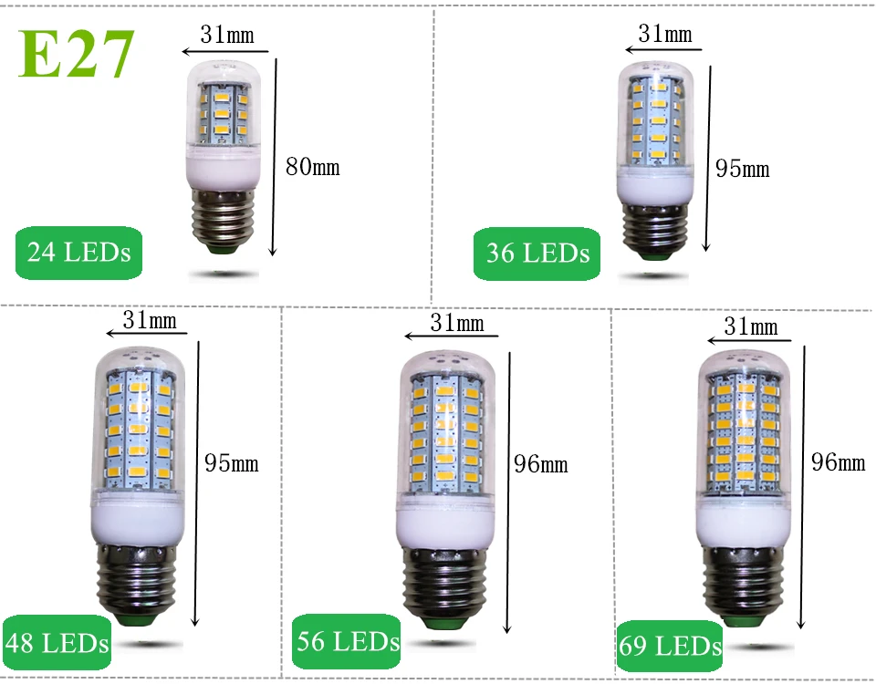 E27 светодиодный светильник E14 светодиодный лампы SMD5730 220V лампы кукурузы 24 36 48 56 69 72 светодиодный s люстры лампы в форме свечи светодиодный светильник для украшения дома