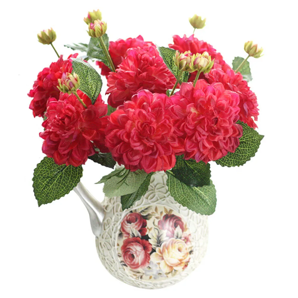 2 головки Dahlias Искусственные цветы Шелковые осенние яркие настоящие на ощупь искусственные цветы для свадебной вечеринки DIY украшение для дома и сада цветочный