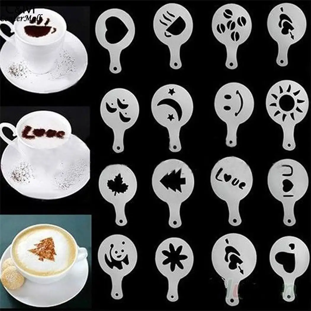 16 шт. трафареты для кофейных форм, трафареты для ног, трафареты, пластиковые трафареты для кофейных цветов, модельные инструменты, капучино, аксессуары