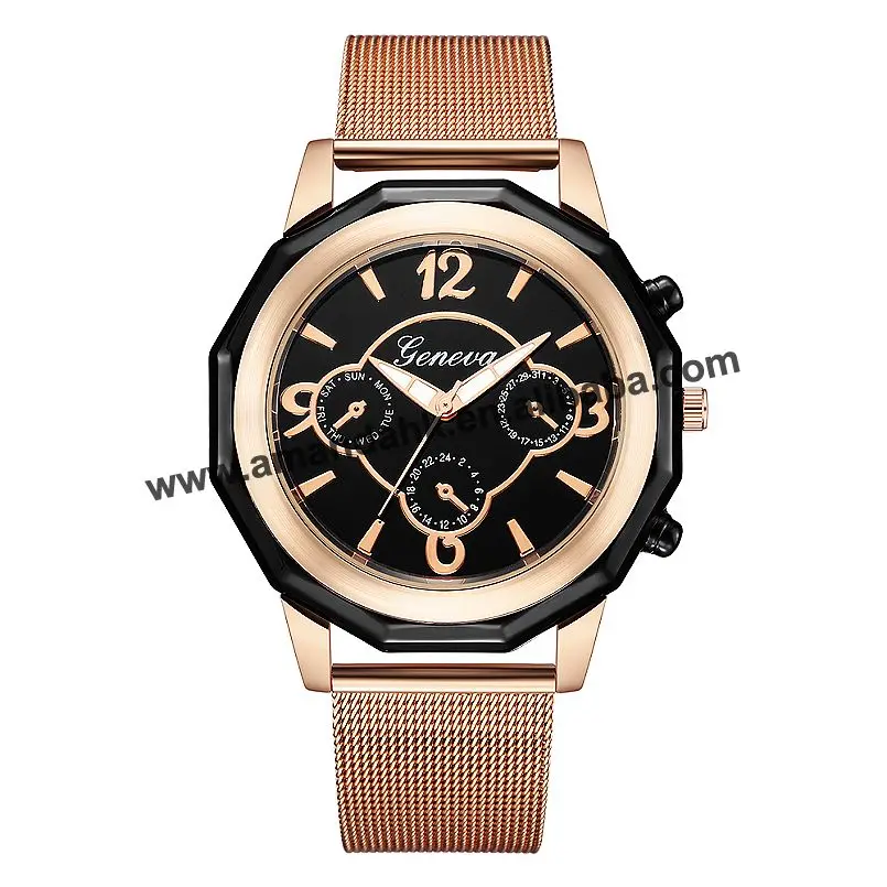 Wholesale Lady Woman Geneva Alloy Mesh Wrist Watch Fashion Hours Bracelet Watch Hot Sale Men Sport Casual Watches 616