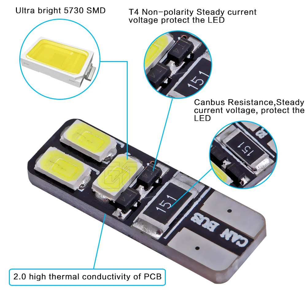 Бесплатная доставка 100 шт./лот авто LED T10 led canbus W5W t10 6smd 5630 5730 Светодиодная лампа без