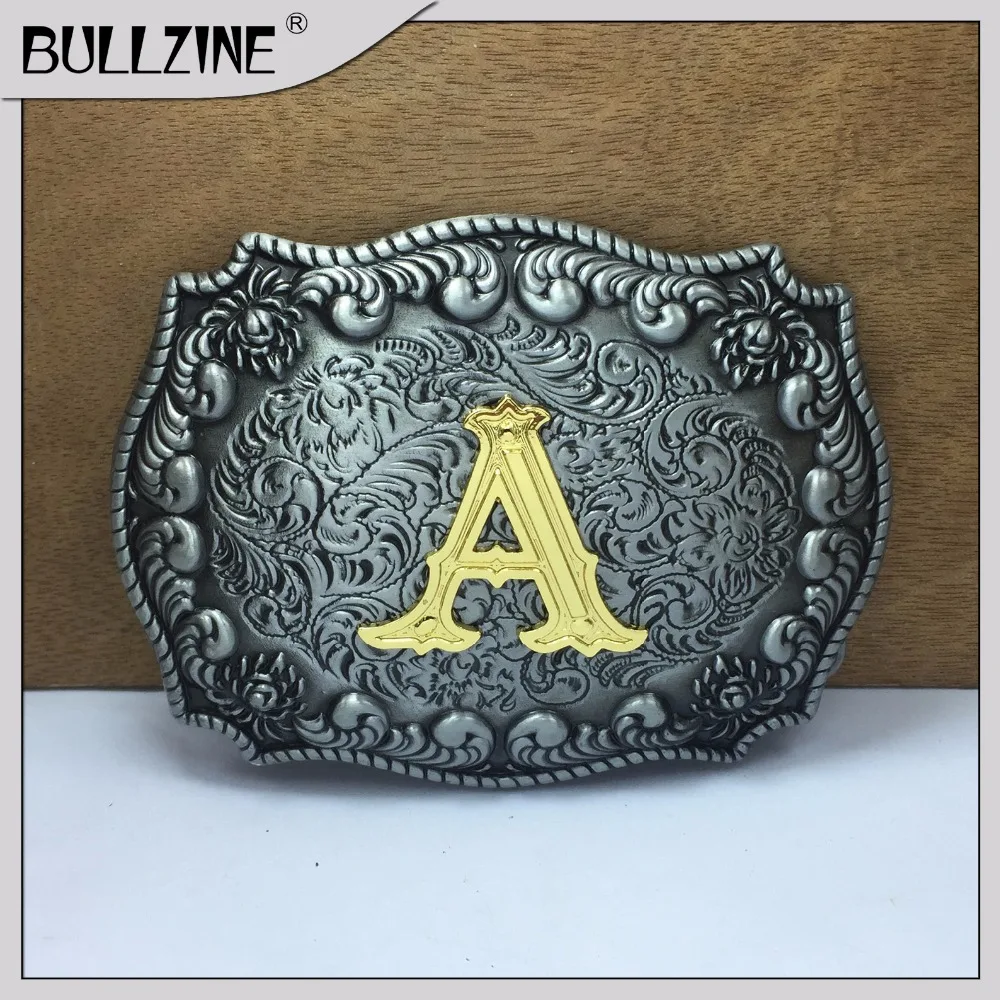 Пряжка для ремня Bullzine с надписью A Оловянным и золотым покрытием FP-03687-A подходит