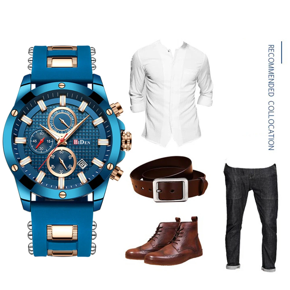 Бренд biden часы Роскошные Синие Золотые спортивные мужские лучший бренд Модные