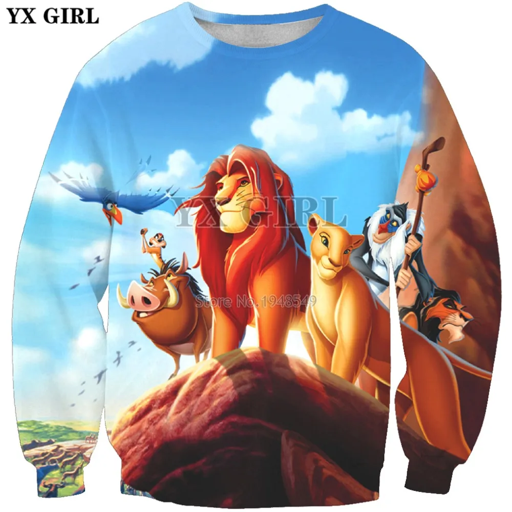 YX GIRL дропшиппинг стиль 3d модная Толстовка Король Лев Мультяшные узоры печатные мужские женские повседневные Пуловеры