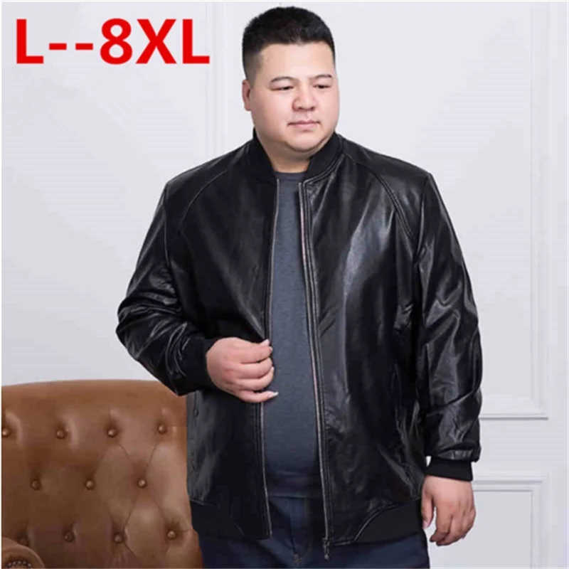 Мужская осенняя куртка из ПУ кожи размера плюс 8XL 7XL свободная мотоциклетная с