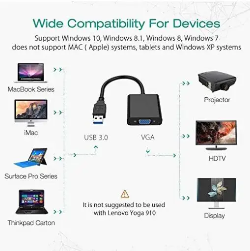 BOHYLOY USB в VGA адаптер 3 0 мульти-дисплей видео конвертер-ПК ноутбук Windows 7/8/8. 1/10 |