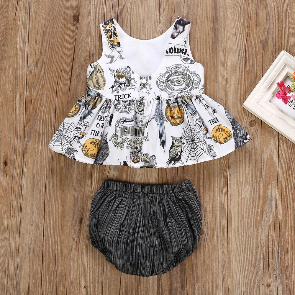 Cotton Suit Newborn Infant Baby Girl Fashion Pumpkin Cartoon O-Neck T-shirt Tops Shorts Pants Halloween Clothes Set | Детская одежда и