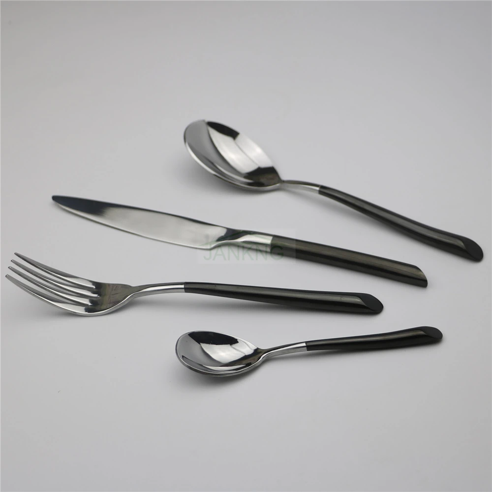 Столовые приборы из нержавеющей стали с черной ручкой 30 шт./лот|steel cutlery set|dinner