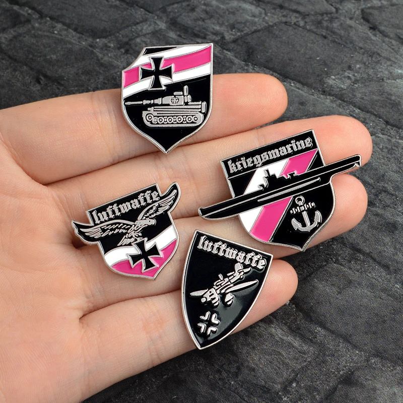 

4pcs/set WWII Shield shaped German Tank Air Force bombing plane Warship Battleship Eagle Enamel Pins Brooches Men's Gifts