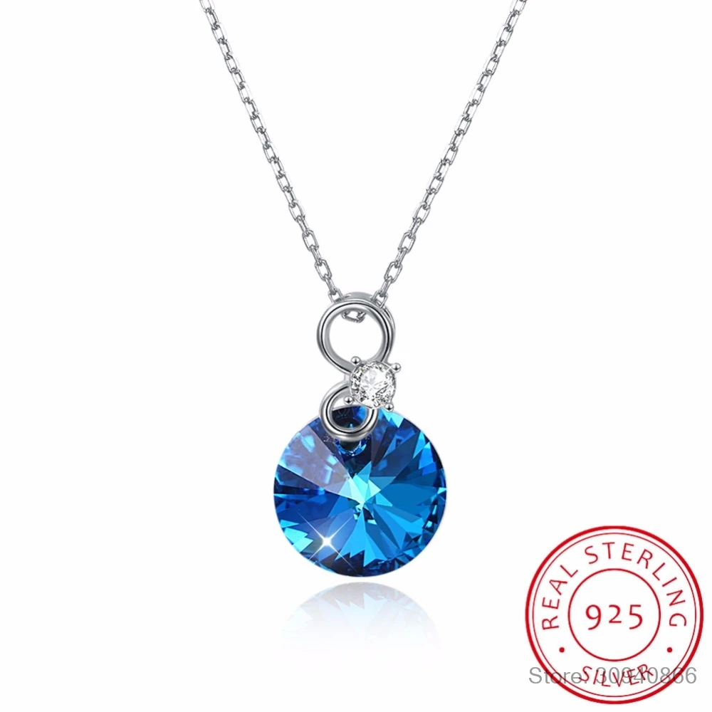 

Женское Ожерелье с кристаллами LEKANI, белое, розовое, голубое круглое ожерелье с кулоном, модель 925 года