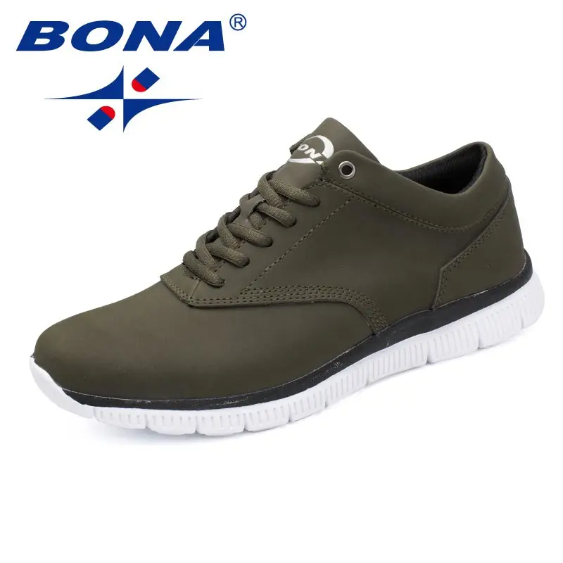 ARMY GREEN BONA/Новое поступление; классическая Стильная мужская прогулочная обувь; Мужская Спортивная обувь на шнуровке; кожаные Молодежные кроссовки; уличные мужские кроссовки - Цвет: ARMY GREEN