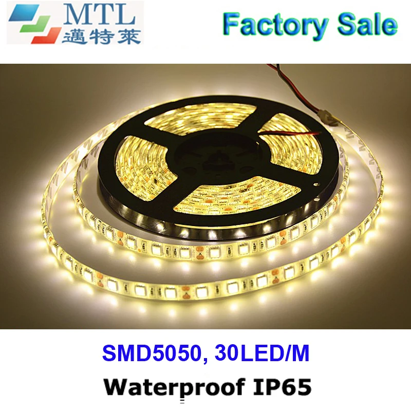 

12V 5050 LED strip,flexible light 30 LED/M, 50M/lot, IP65 waterproof, 10MM double-sided PCB, 2 years warranty, Factory Wholesale