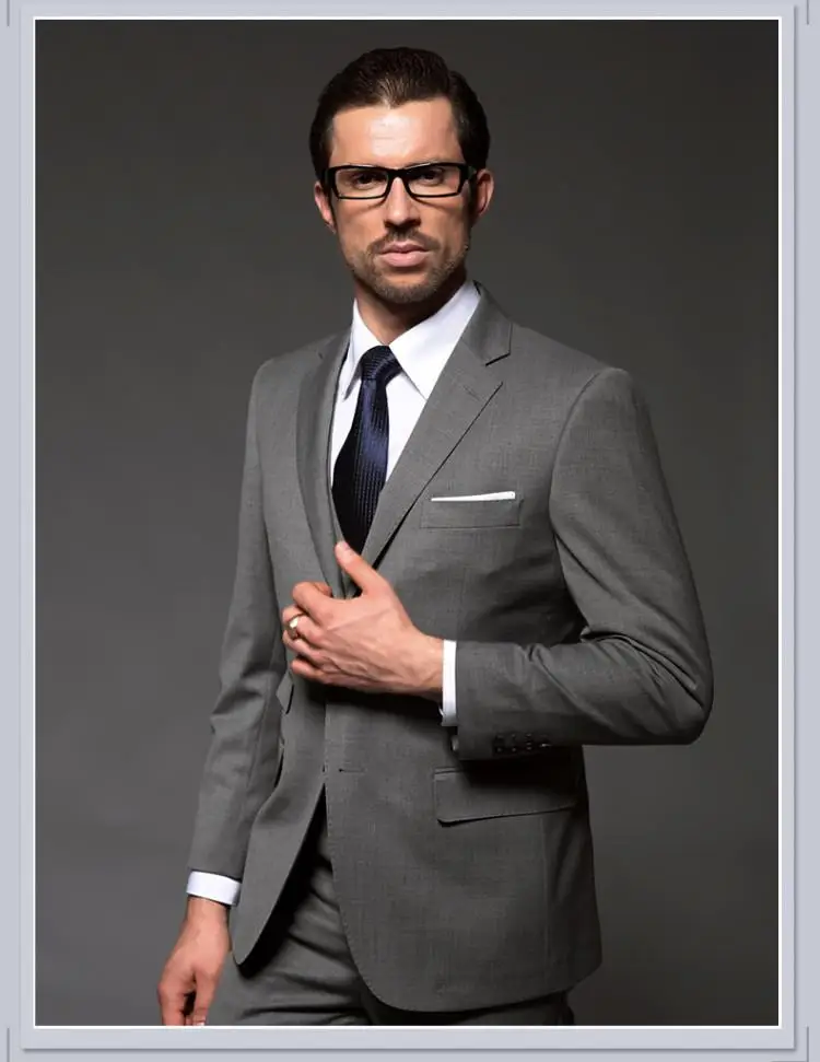 Two Buttons notch lapel Gray Custume Homme 4Pieces Terno Masculino(JacketPantVentTie) Groom Formal High Quality Noble Handsome | Свадьбы и