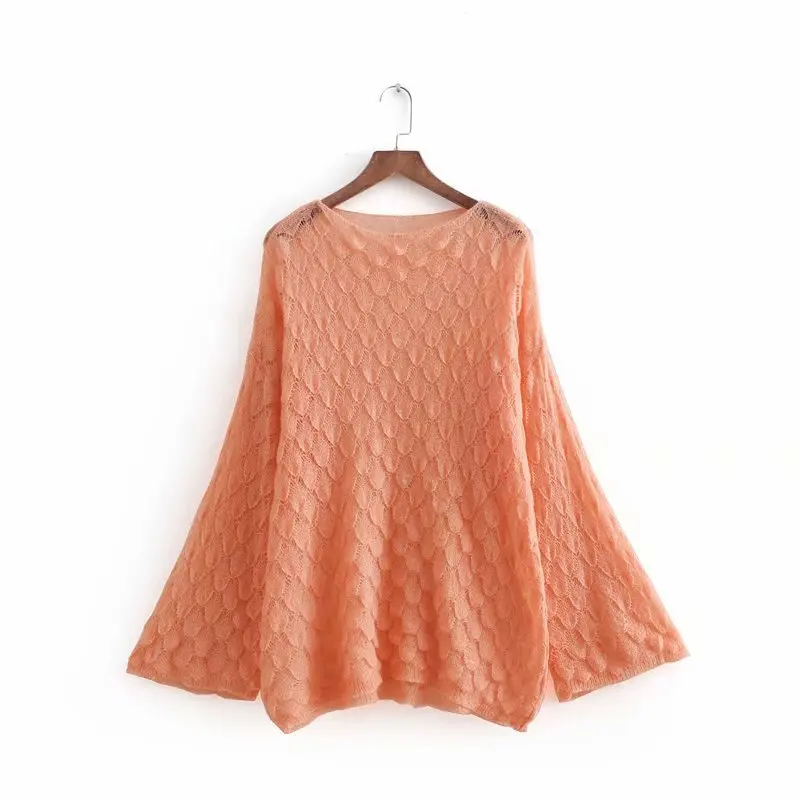 Lanbaiyijia Newest Flare Long Sleeve Solid Hollow out Women Sweaters Fashion Loose Knitted Pullovers 6 Color | Женская одежда