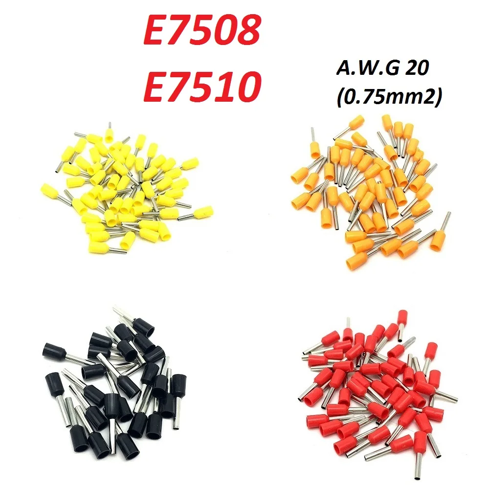 1000 шт./лот E7508 E7510 A.W.G 20 Изолированные Наконечники клеммных колодок конец шнура 0 75
