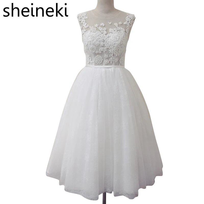 По колено Дешевые Кружева Аппликация торжественные платья лето O шеи спинки Лук