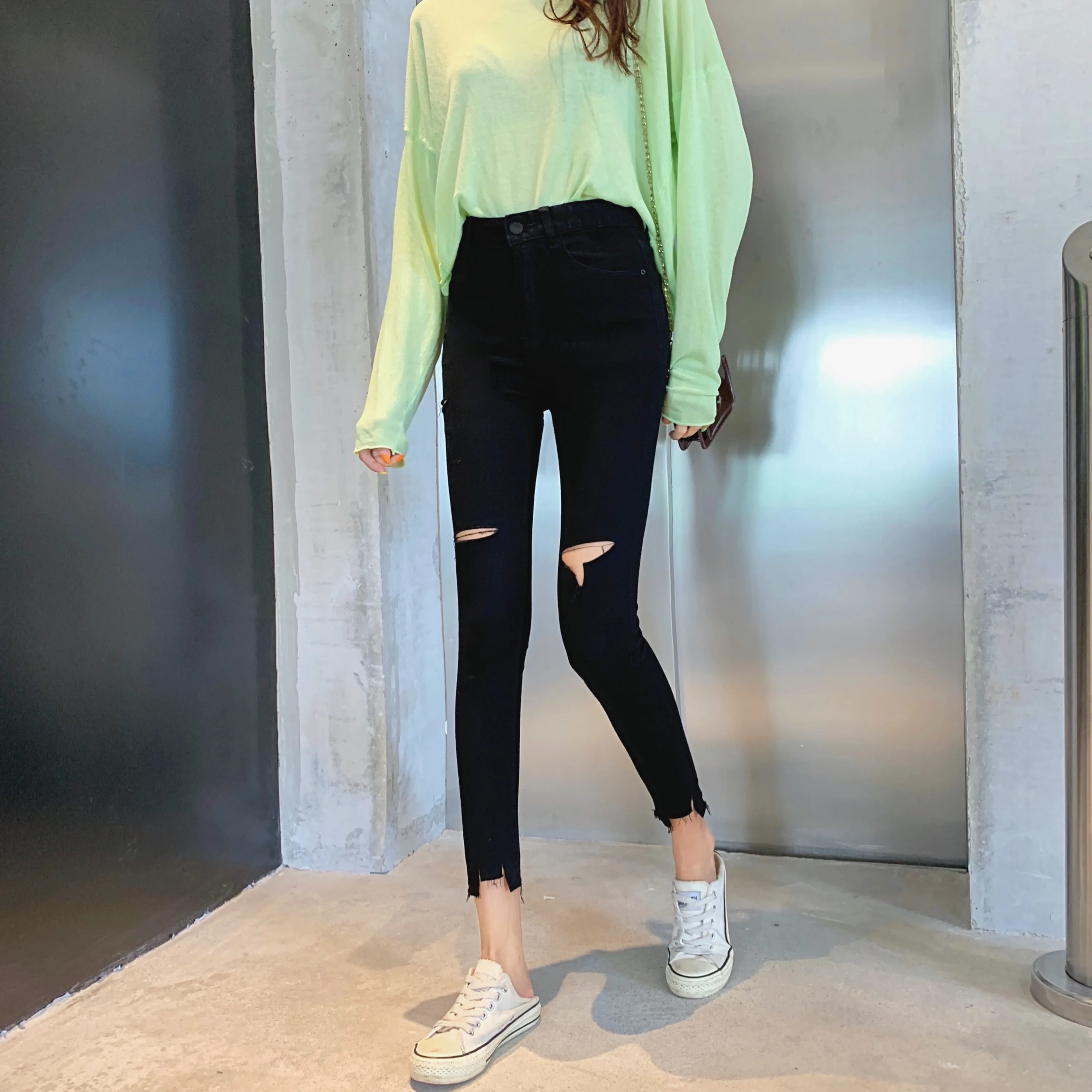 S xl 2019 осенние корейские шикарные Стильные узкие джинсовые брюки с высокой талией