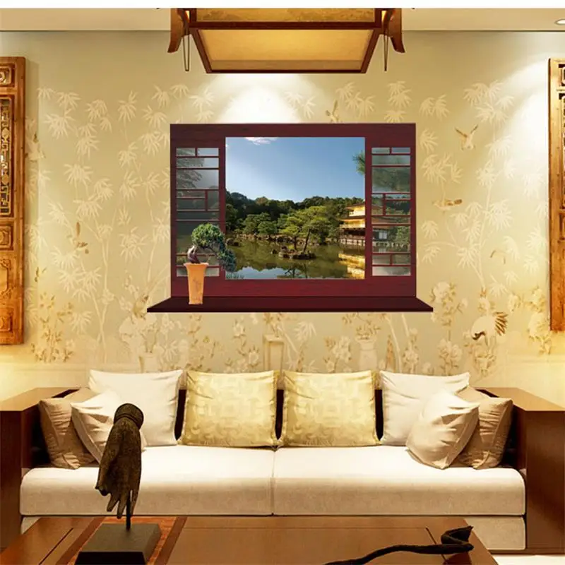 Креативные классические наклейки на стену в китайском стиле с видом сад и озеро