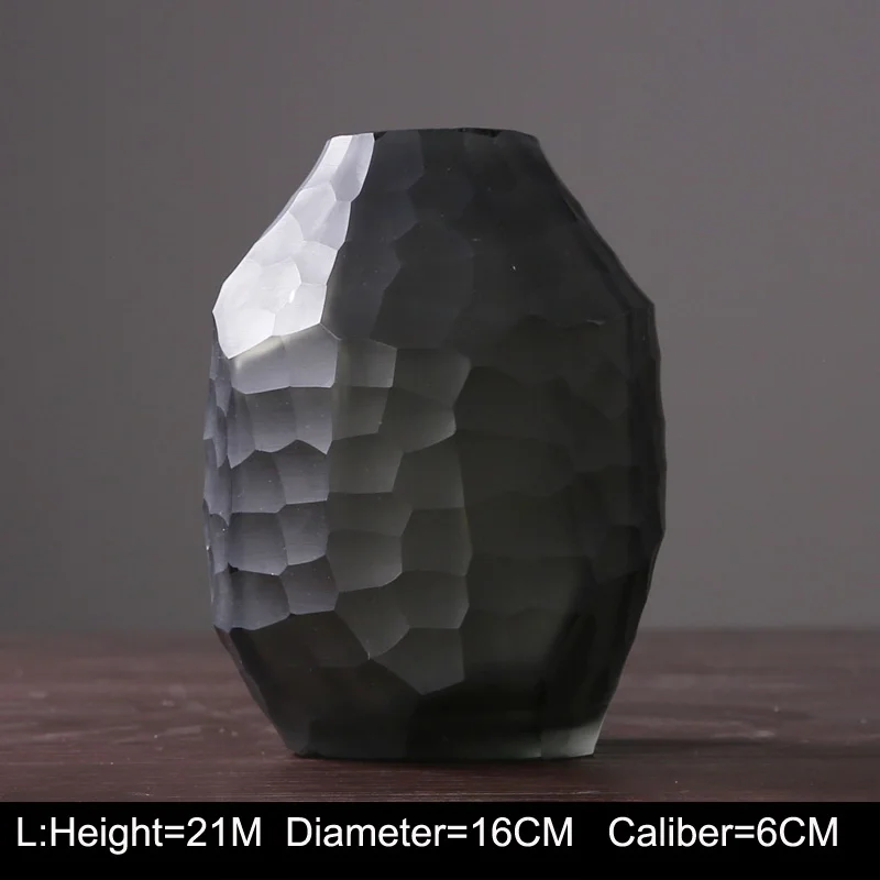 A7 Smoke grey L Europe diamond glass vase High-quality Hydroponics dried flowers arrangement Tabletop large vase living room home decoration - Цвет: A7 Smoke grey L