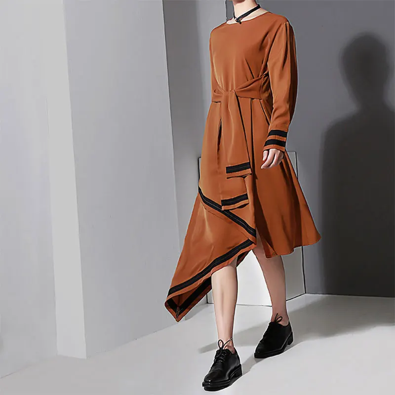 2017 г. женские осенние лук украшения полосатый лоскутное тонкие платья Новое