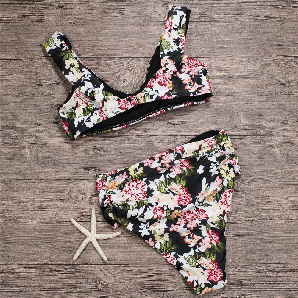 2018 Sexy Print High Waist Swimsuit Women Bikini Push Up Swimwear Vintage Retro Bandage Set Beach Bathing Suits |