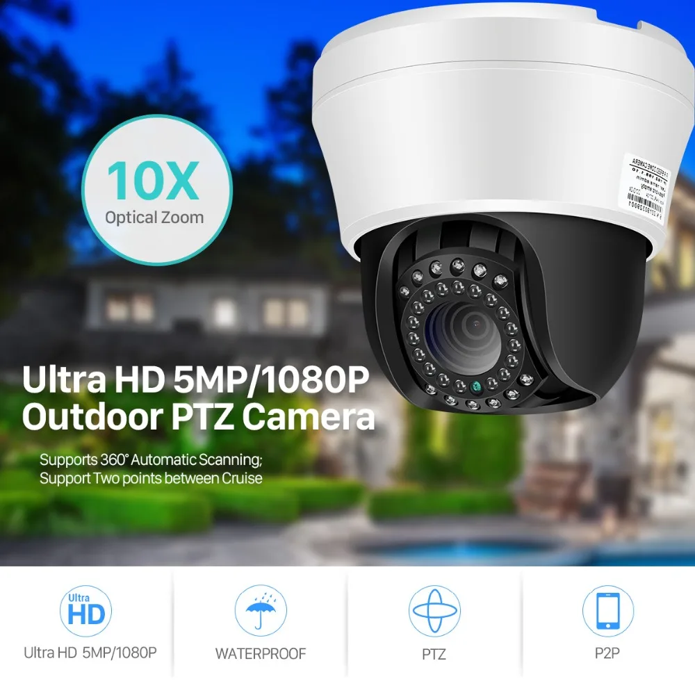 4 дюймов мини PTZ купольная IP камера 5MP/2MP Ультра HD панорамирование/наклон 10x зум Скорость купольные камеры видеонаблюдения H.265 ONVIF Xmeye CCTV 40 м ИК вид