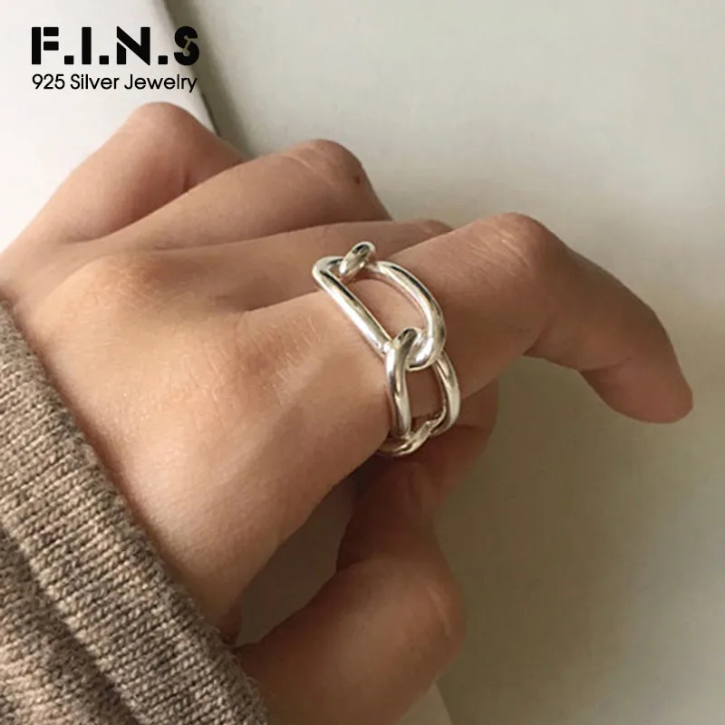 F.I.N.S классические звенья цепи кольца на палец, мужские выдолбленные уникальный дизайн кольца из стерлингового серебра 925 для женщин ювелирные изделия