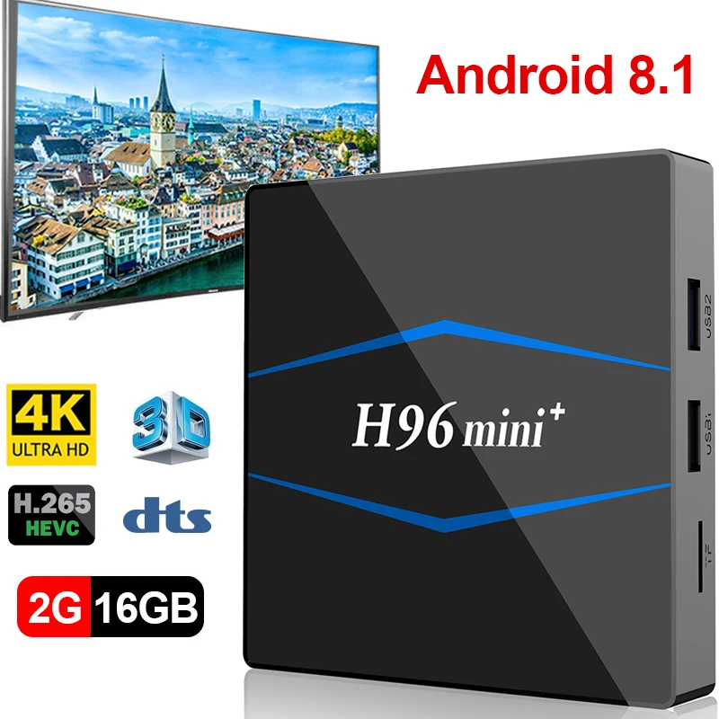 H96TV Box Android 8 1 RK3229 четырехъядерный смарт ТВ 4 K 2 GB/16 GB wiFi H.265 HD воспроизводитель PK X96 caja