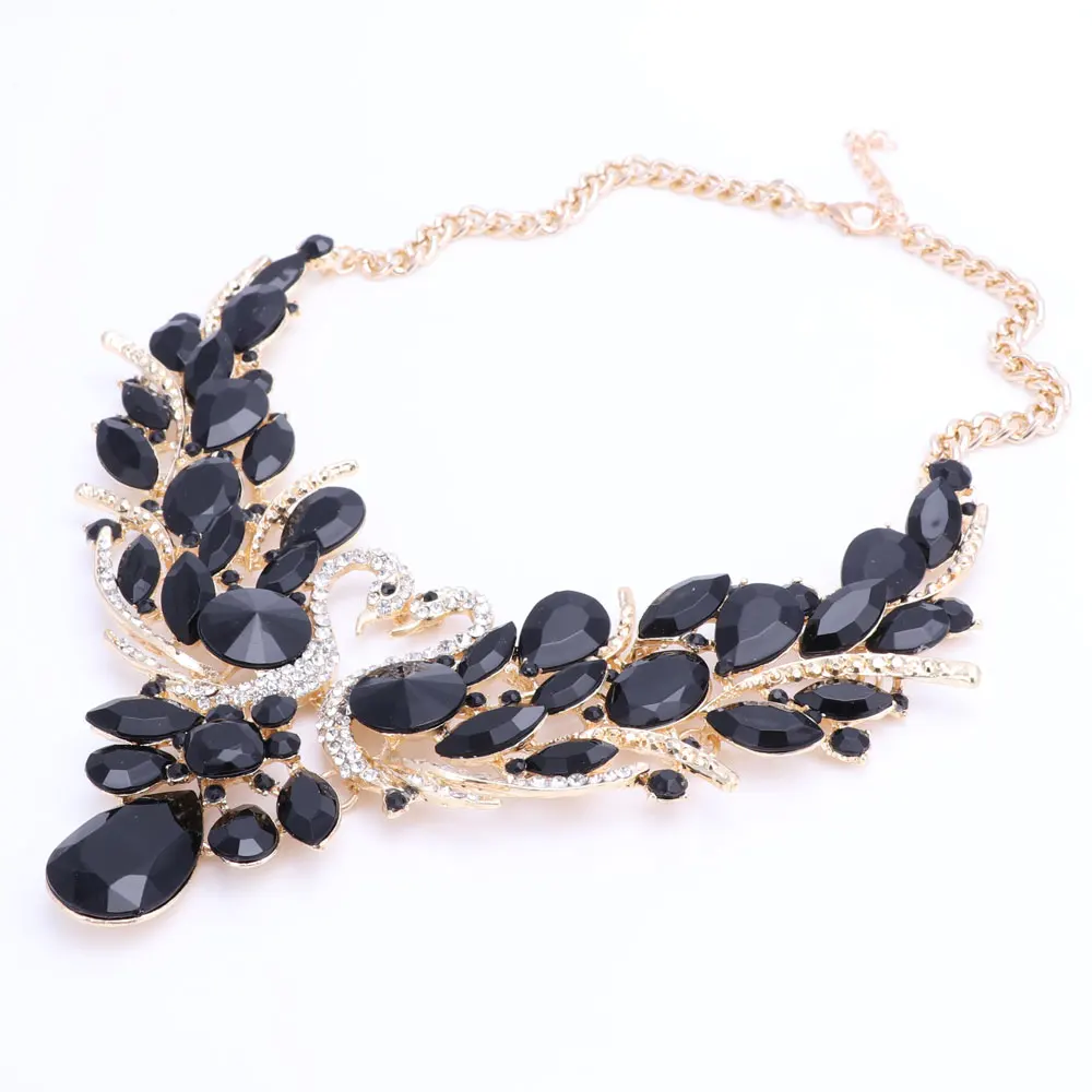 Fashion Crystal Bridal Jewelry Sets Double Swan Gold Color Women Gift Party Wedding Prom Necklace Earring Accessories | Украшения и