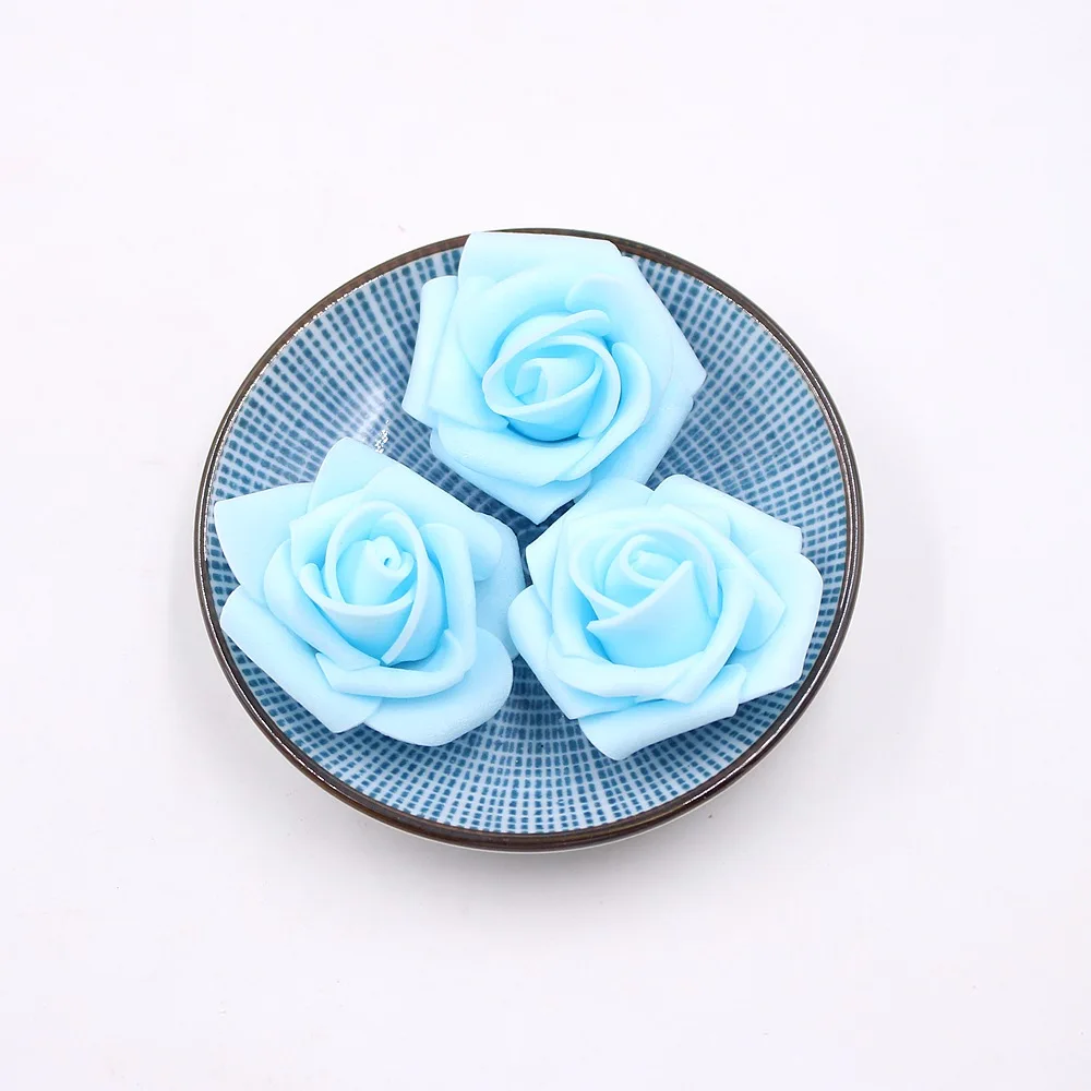 sky blue 10 шт., 4 см, голова из пенополиэтилена, голова цветка розы, искусственные розы, цветок, сделай сам, венок ручной работы, ремесло для украшения свадебной вечеринки - Цвет: sky blue