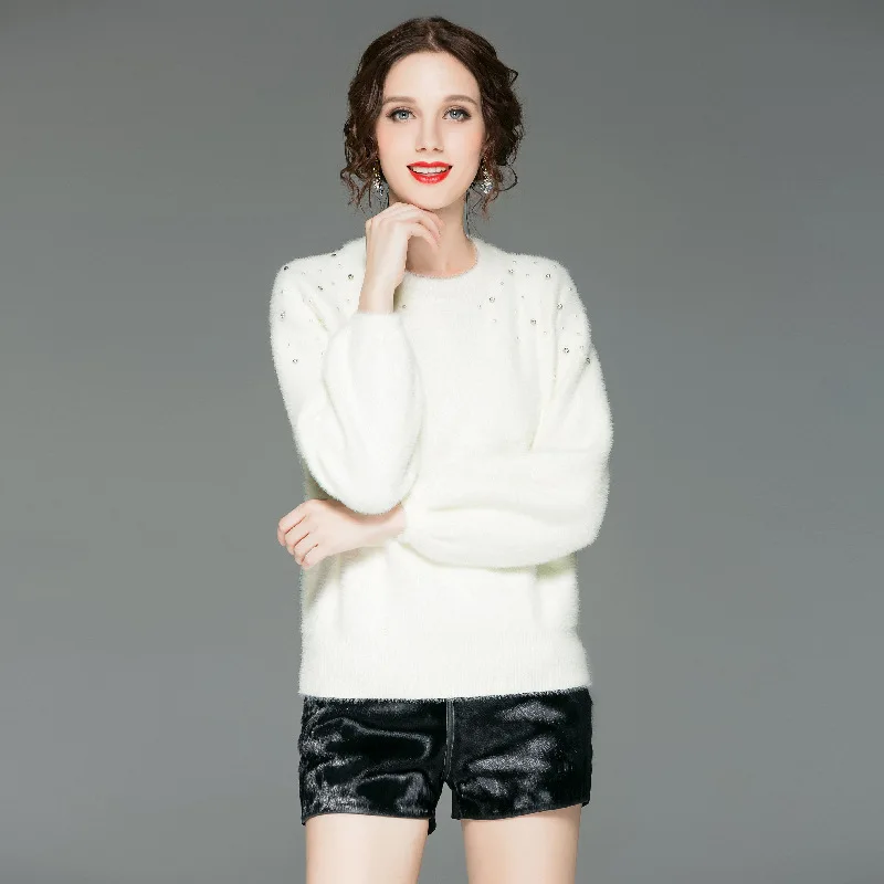 2019 осенний и зимний новый женский свитер пуловер расшитый бисером свободный