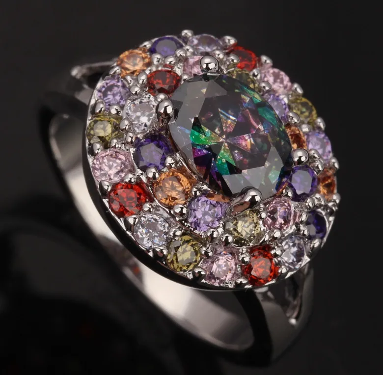 Enjoyable Eggform Mystic Rainbow Garnet Zircon Jewelry Silver Plated Argent Jewelrys Ring Size 6 / 7 8 9 S0322 | Украшения и